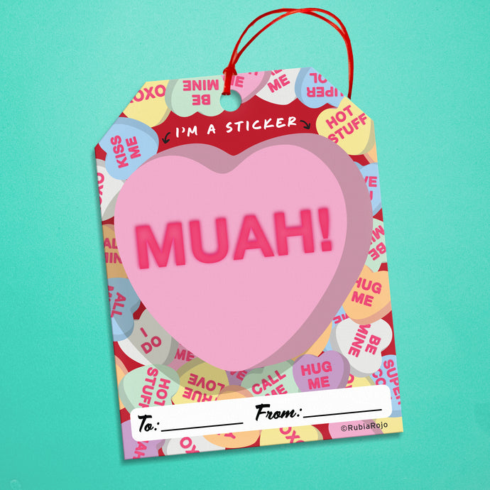 Muah / Kiss Candy Heart Gift Tag / Sticker in one