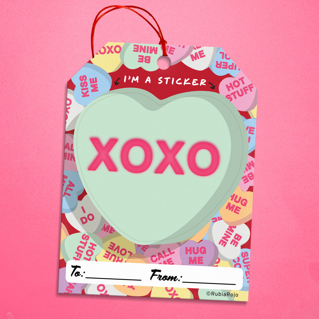 XOXO Candy Heart Gift Tag / Sticker in one
