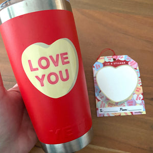 Heart sticker on stainless steel mug