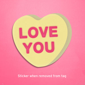 Heart sticker when removed from tag