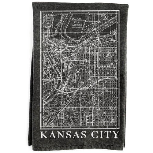 Kansas City Vintage Map Black Towel